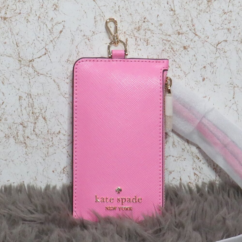 Kate Spade Madison Leather Card Case Lanyard (Surf Pink)